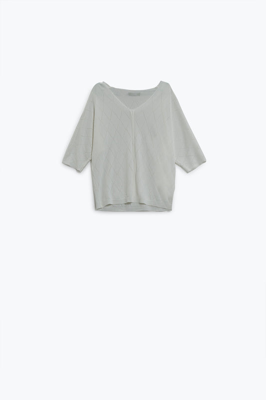 Q2 Maglione bianco a maniche corte con motivo argyle