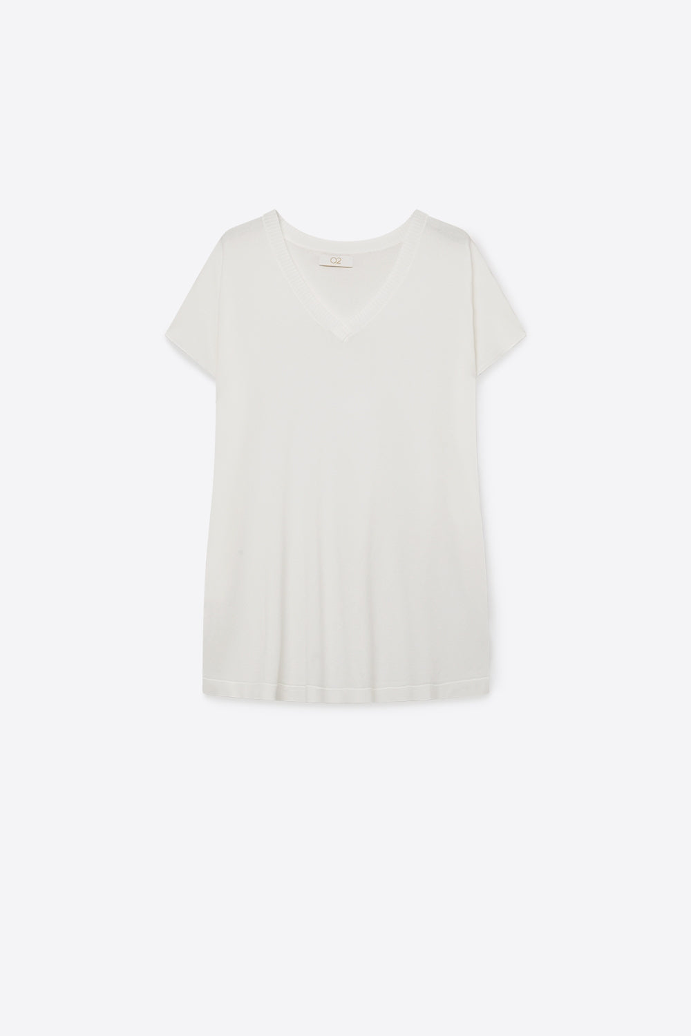 Q2 Maglione bianco a maniche corte con scollo a V e vestibilità rilassata