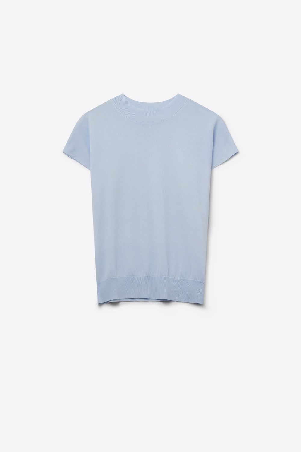 Q2 Maglione blu baby a collo alto e maniche corte aderenti