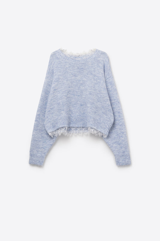 Maglione blu baby rilassato con dettaglio in pizzo