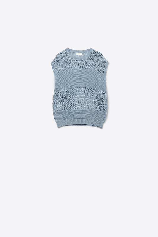 Q2 Maglione blu con morbida maglia aperta e maniche scese