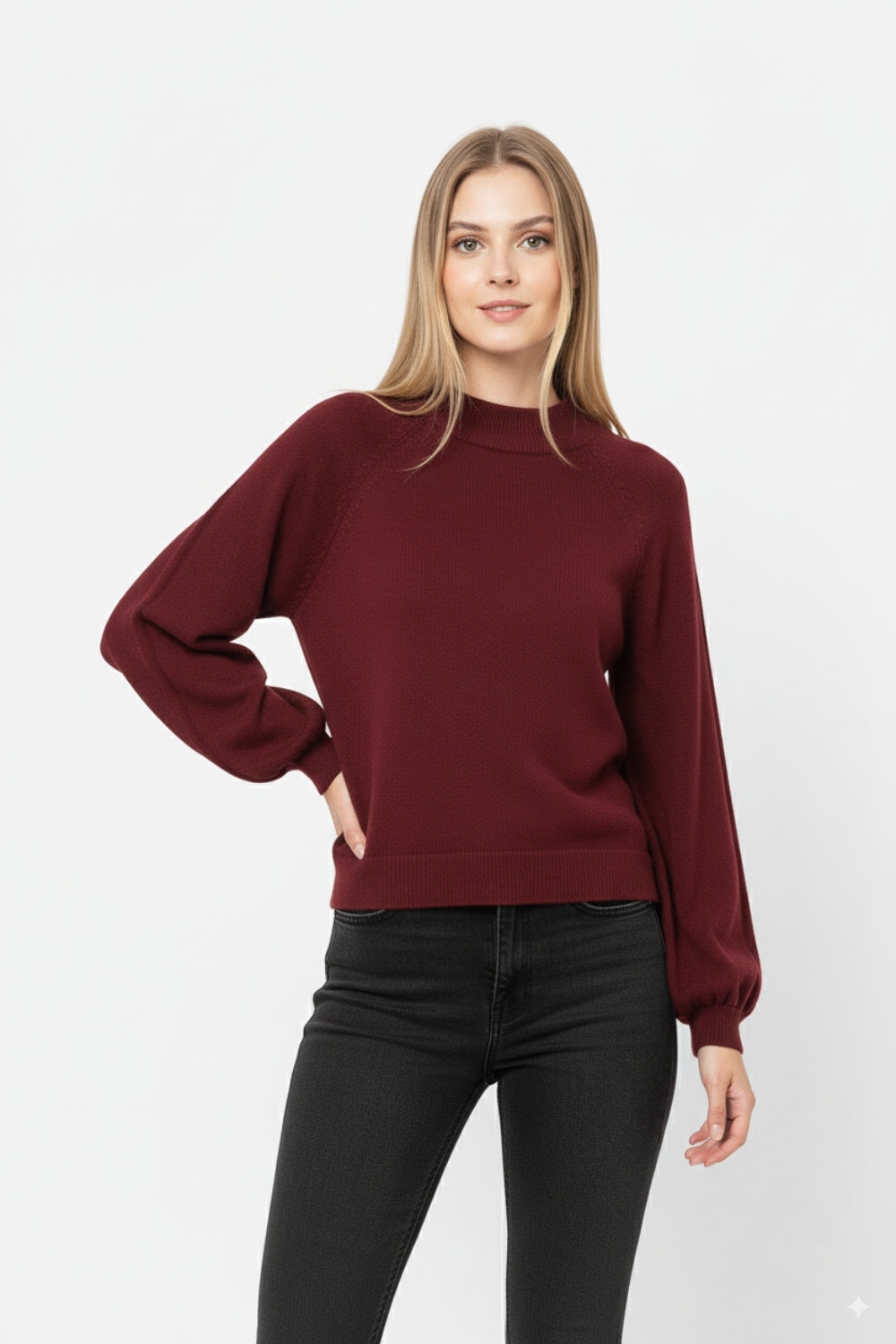 maglione bordeaux dallo stile rilassato con maniche a palloncino