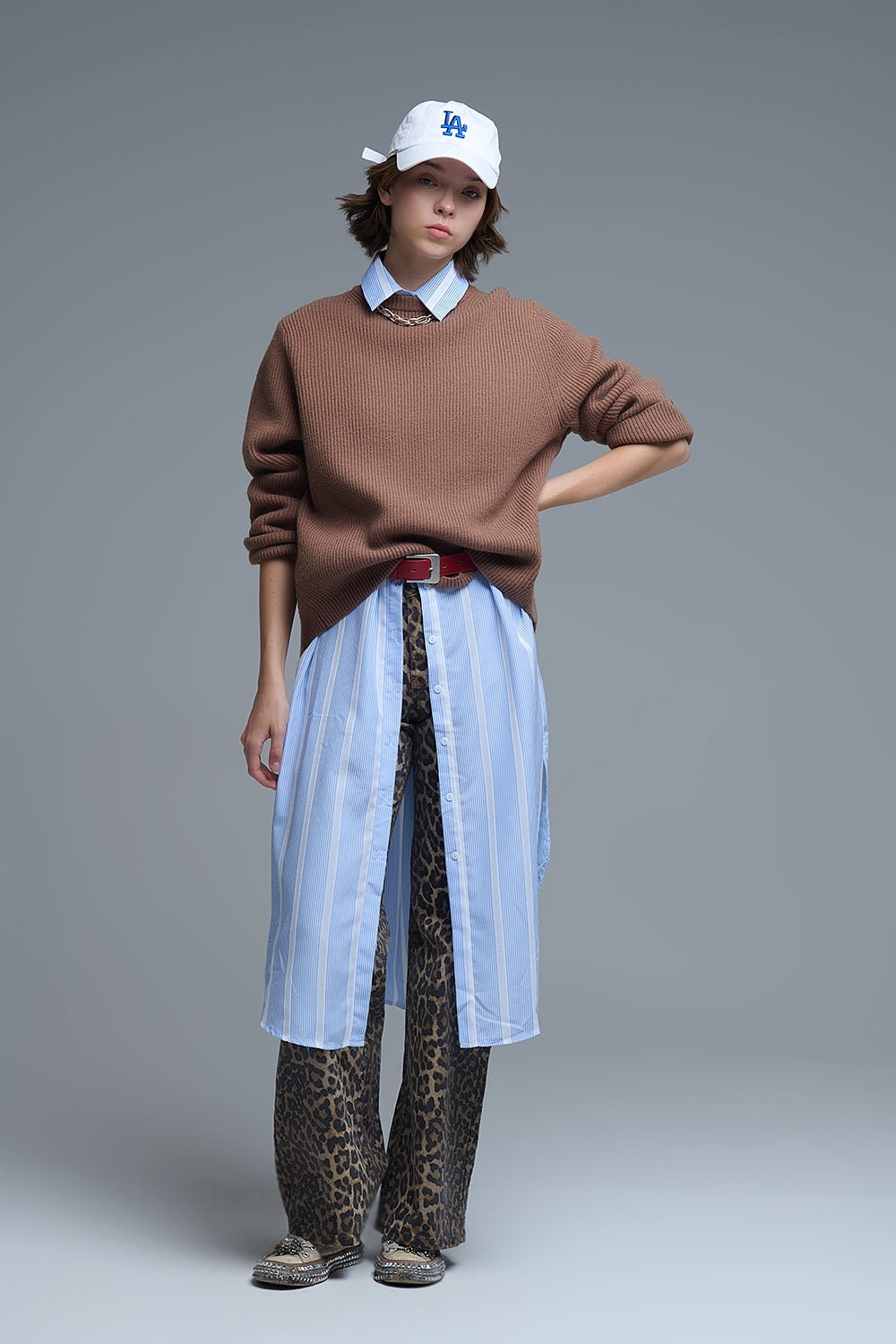 Maglione comodo a coste in cammello
