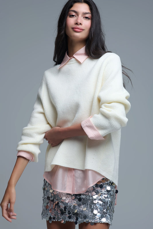 Q2 Maglione comodo a coste in crema