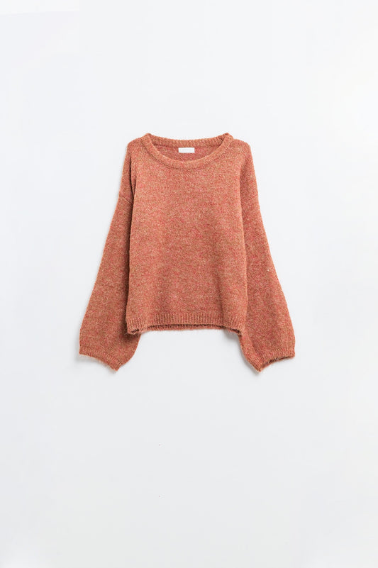 Maglione con maniche a palloncino in cammello