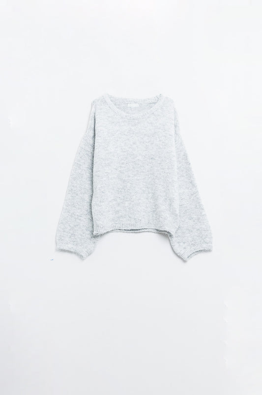Q2 Maglione con maniche a palloncino in grigio chiaro