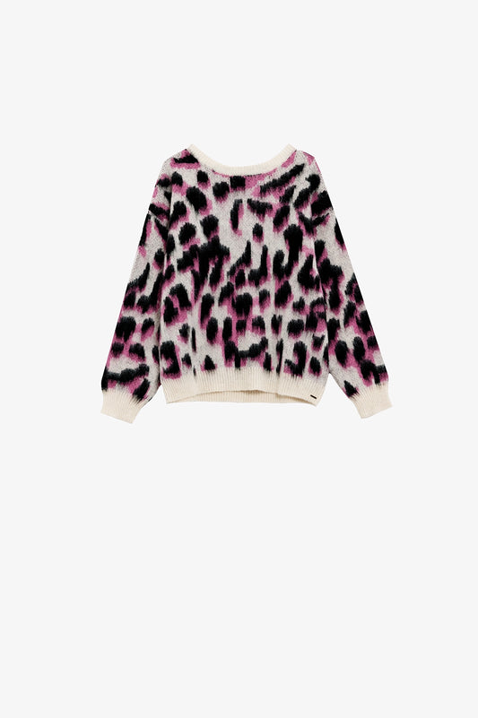 Q2 Maglione con motivo animalier in bianco