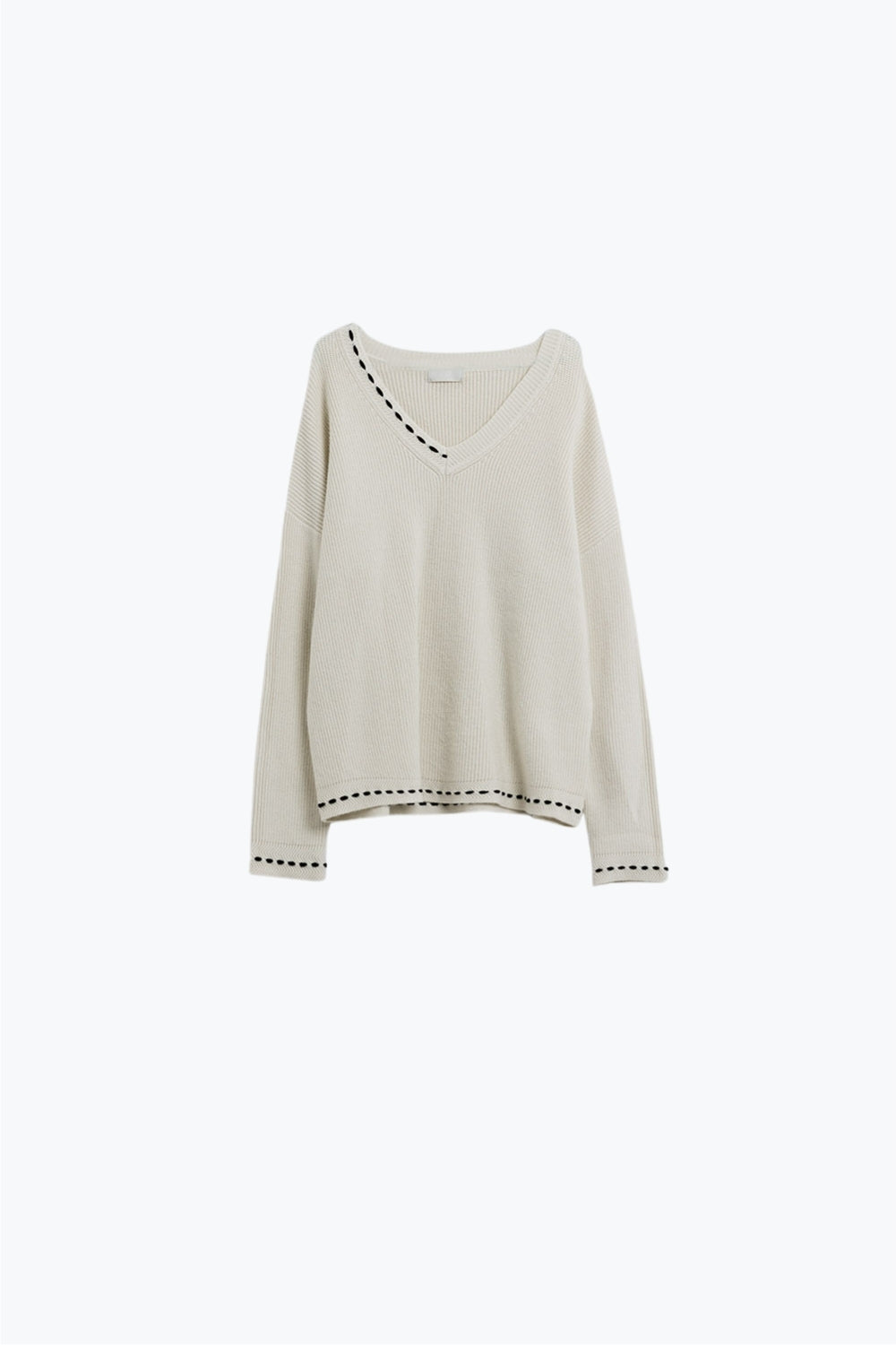 Q2 Maglione con scollo a V e dettagli ricamati in nero