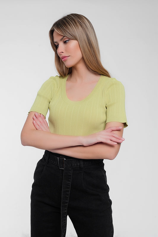 Q2 Maglione con scollo rotondo a maniche corte verde