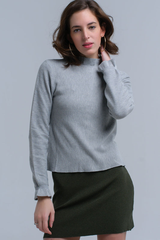Q2 Maglione con volant di colore grigio