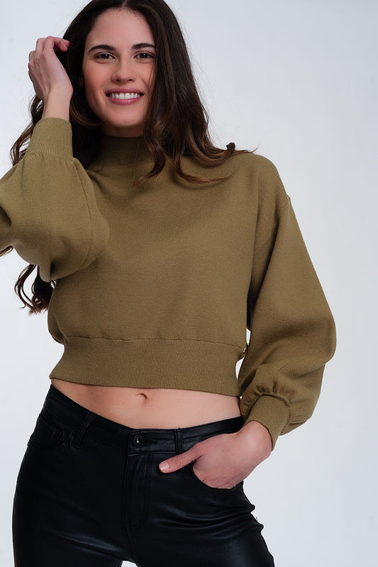 Q2 Maglione corto con collo a imbuto verde