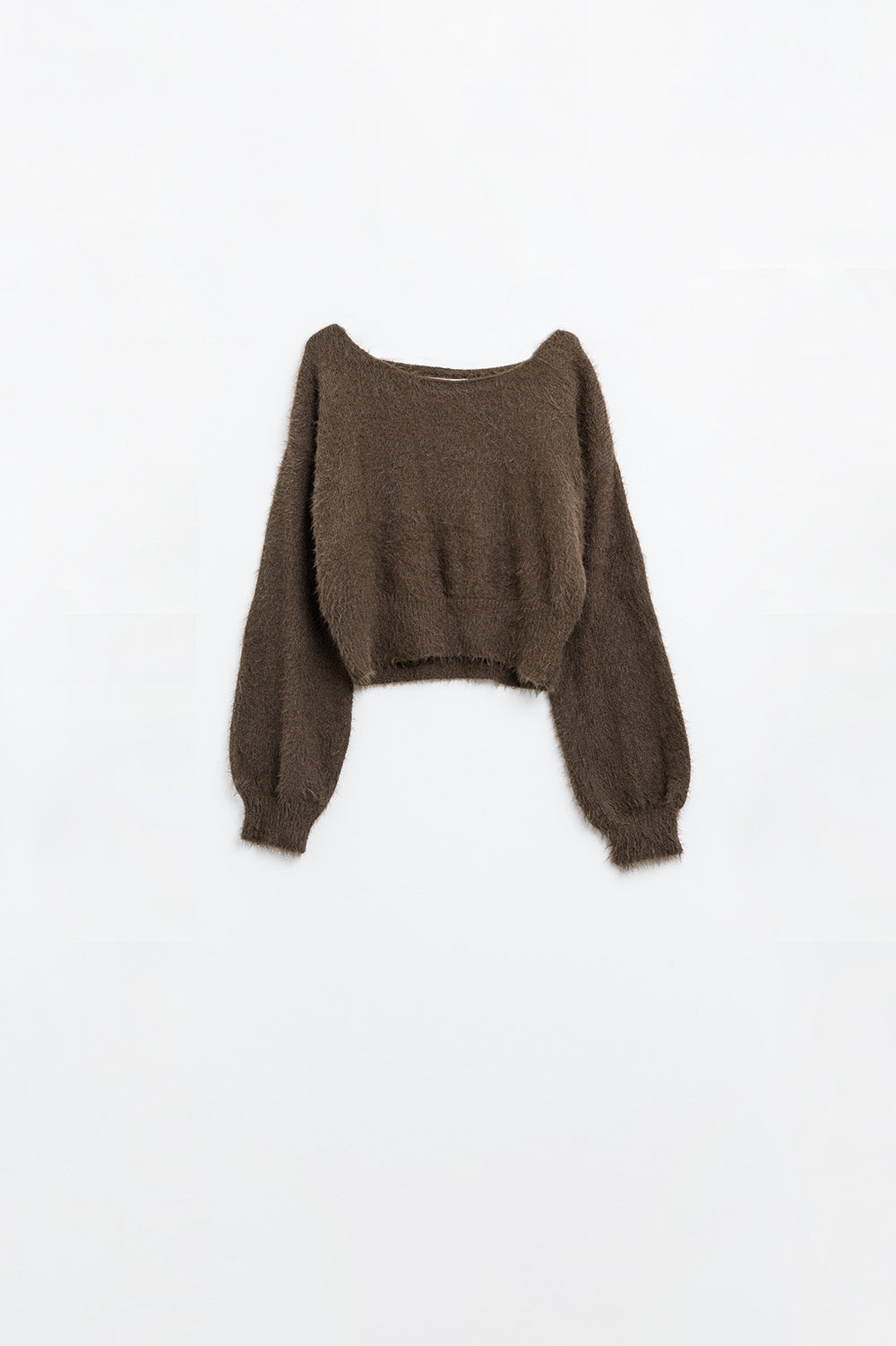 Q2 maglione cropped in marrone aderente in vita