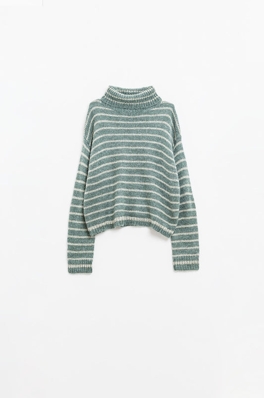 Q2 maglione dolcevita a righe in maglia morbida verde