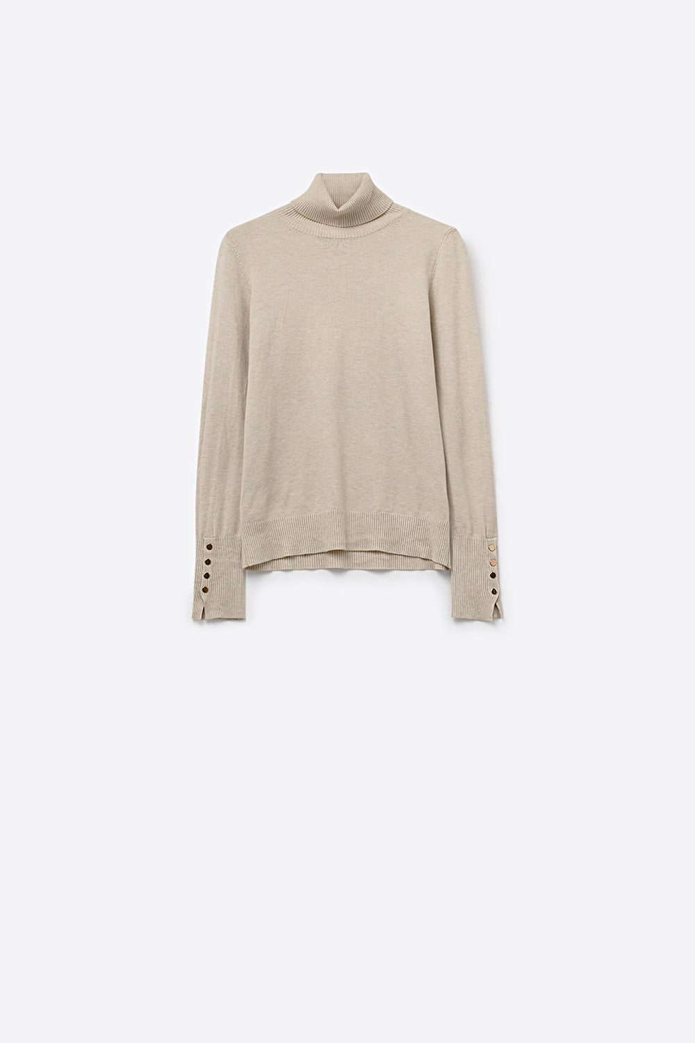 Q2 maglione dolcevita beige con bottoni dorati sul polsino