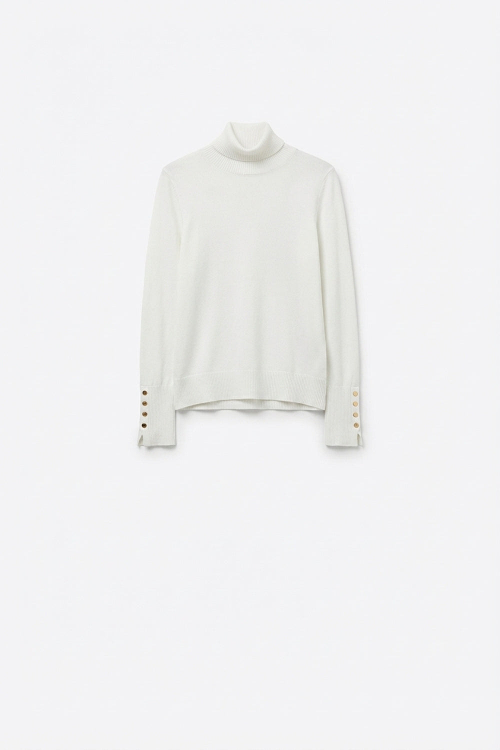 Q2 Maglione dolcevita bianco con bottoni dorati sul polsino