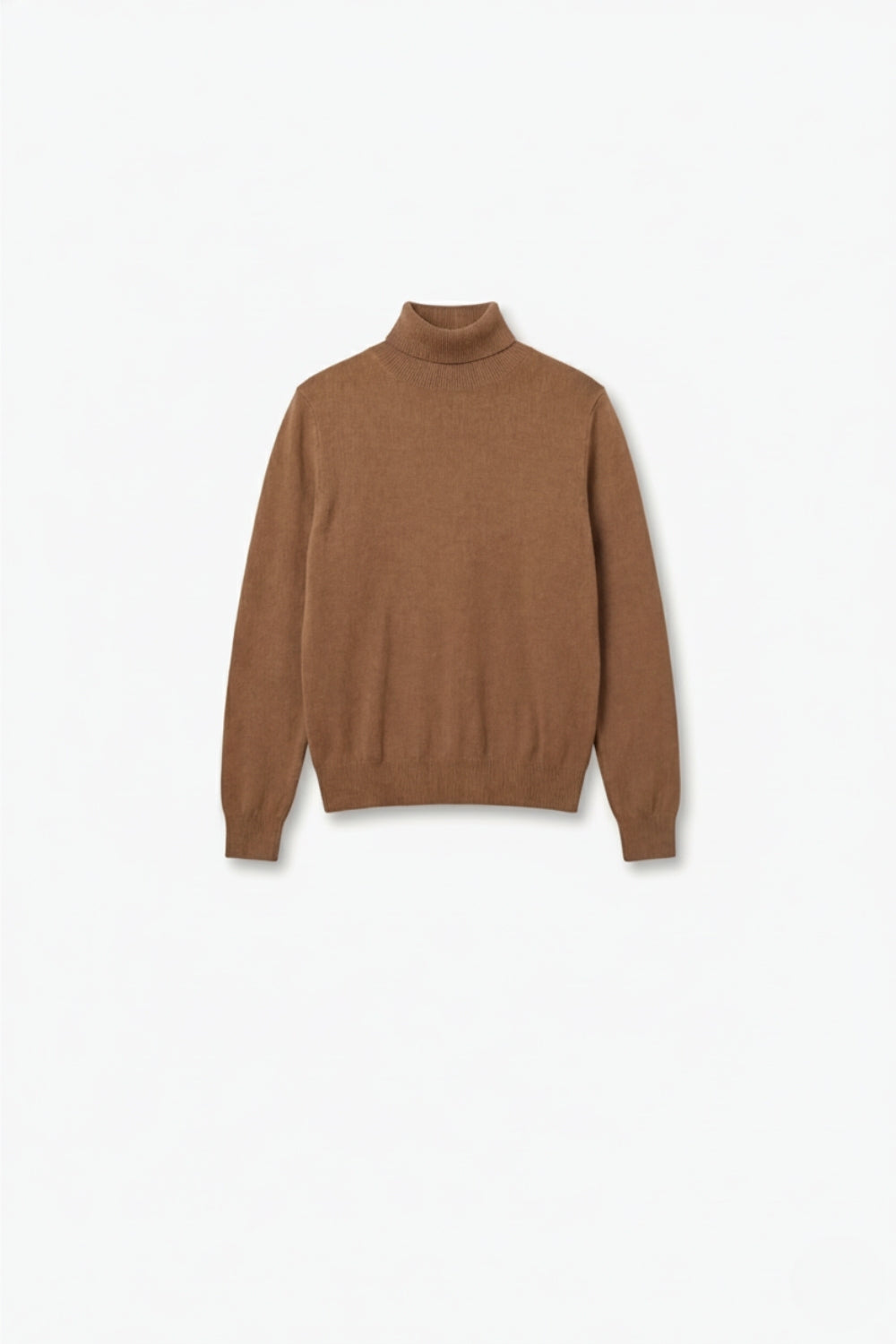 Q2 maglione dolcevita color cammello in maglia di lana merino pregiata