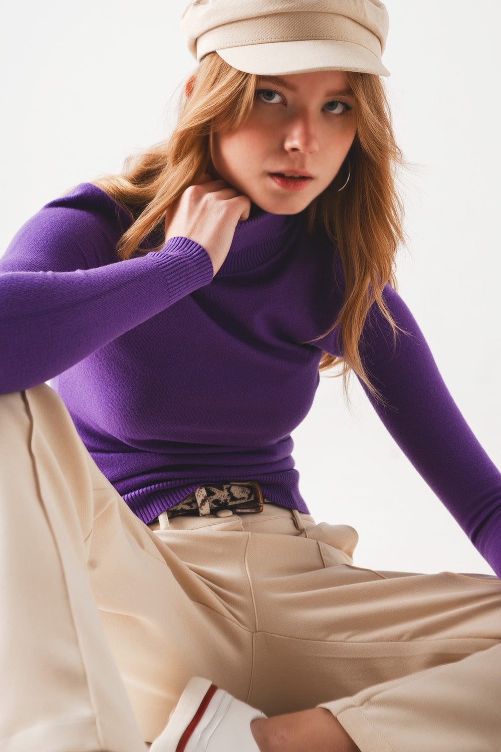 Maglione dolcevita viola