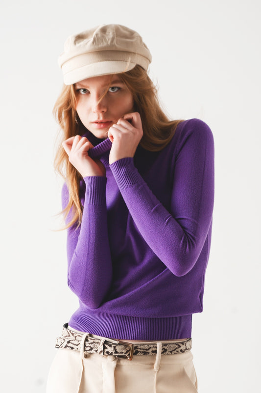 Maglione dolcevita viola