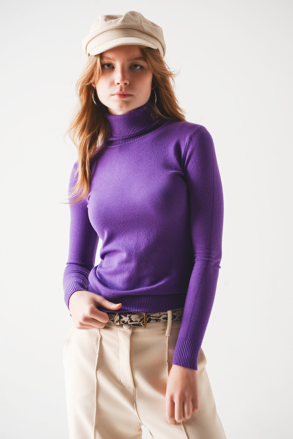 Maglione dolcevita viola