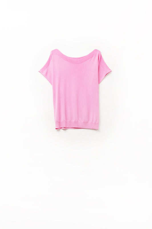 Q2 Maglione fucsia rilassato con scollo a barchetta e maniche scese