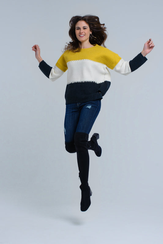 Q2 Maglione giallo a maglia con perle