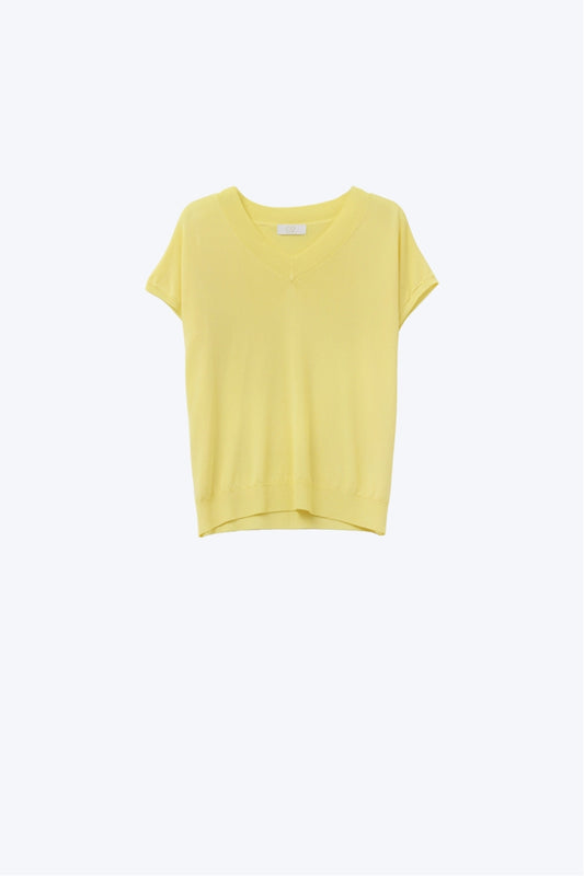 Q2 maglione giallo a maglia fine con scollo a V