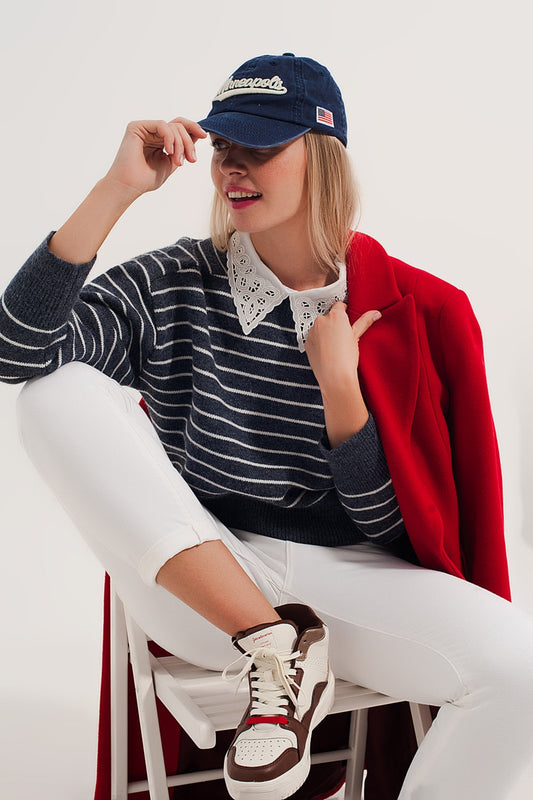 Q2 Maglione girocollo a righe blu e bianche