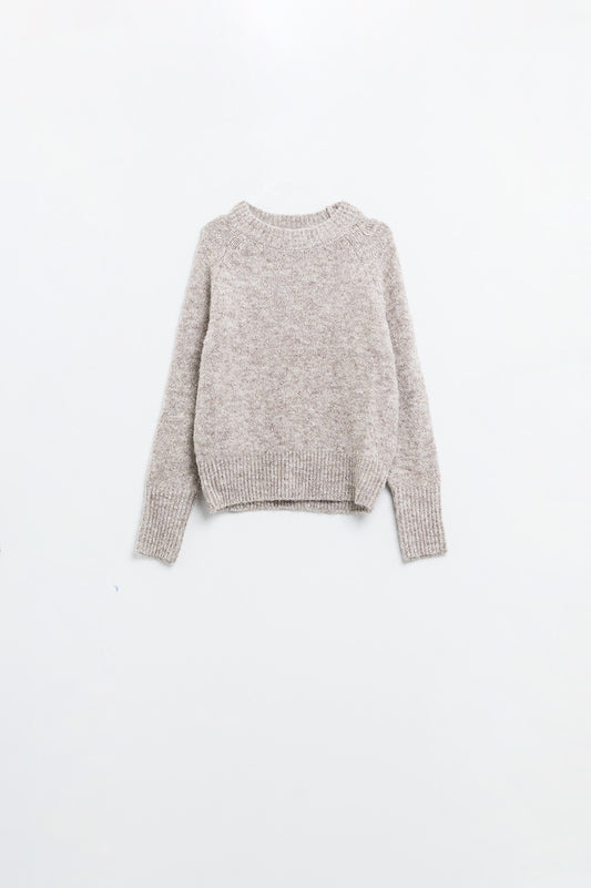 Q2 Maglione girocollo basic in maglia di colore beige