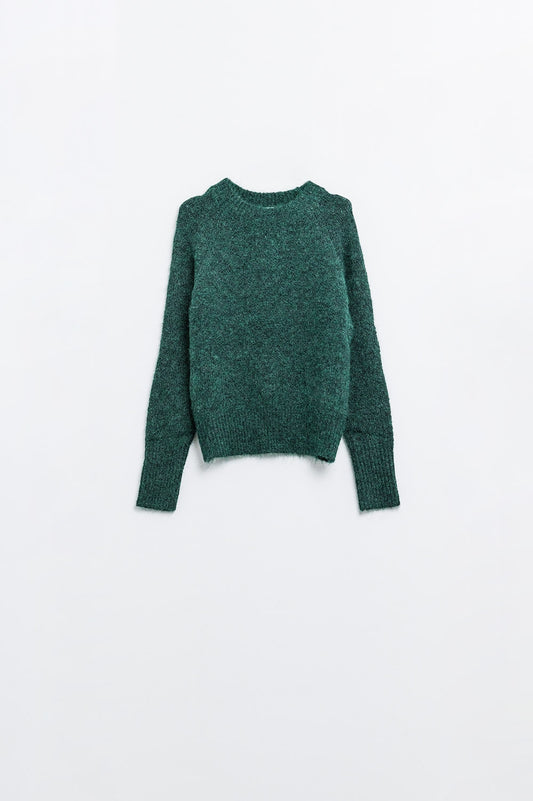Q2 Maglione girocollo basic in maglia verde smeraldo