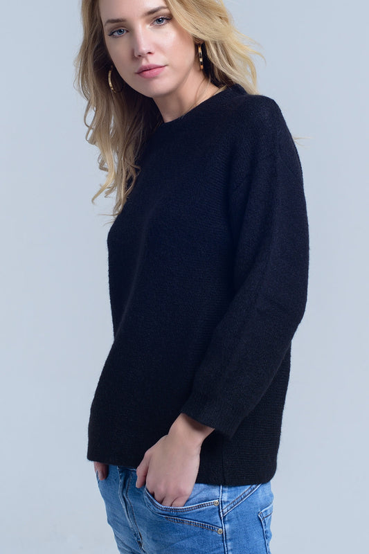 Q2 Maglione girocollo in maglia nera