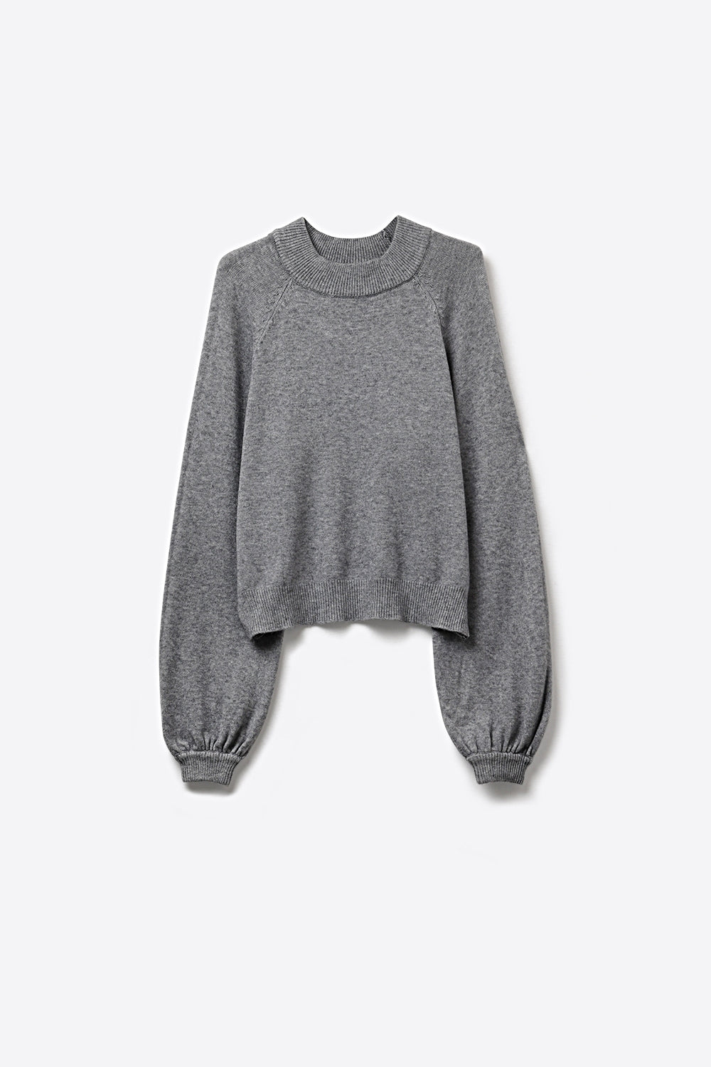 Q2 Maglione grigio a coste con maniche a palloncino