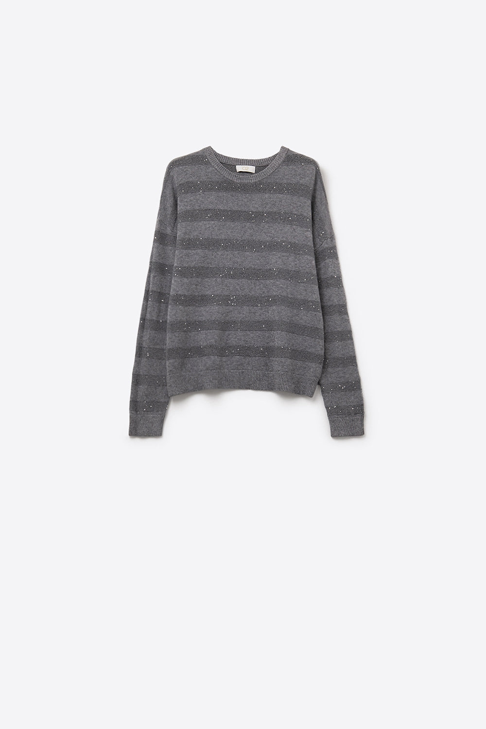Q2 maglione grigio a righe con dettaglio in paillettes