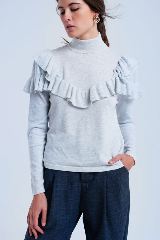 Q2 Maglione grigio con volant
