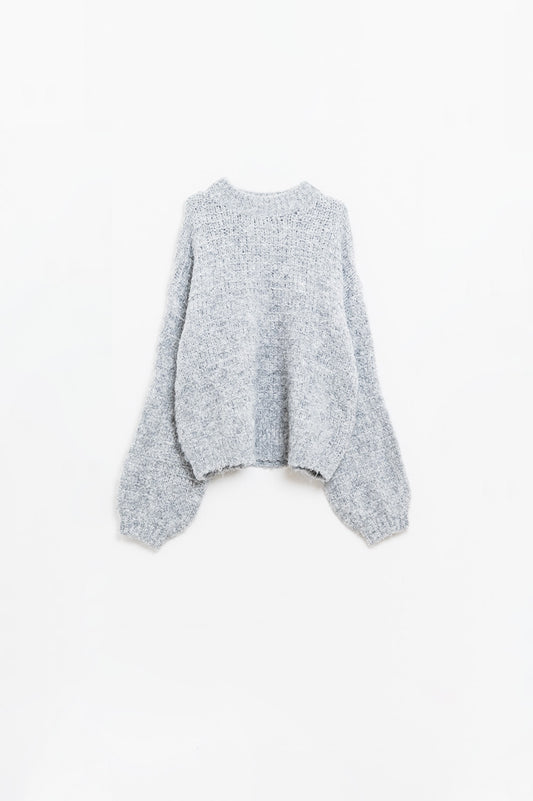 Q2 Maglione grigio oversize con maniche a palloncino