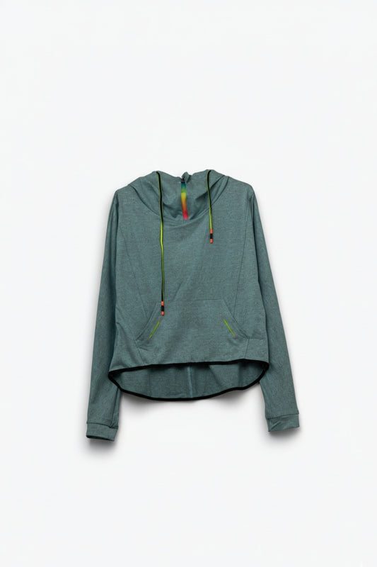 Q2 Maglione grigio-verdastro con dettagli in pizzo e zip