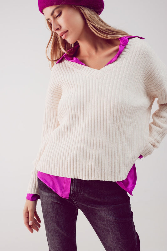 Q2 Maglione in ciniglia crema