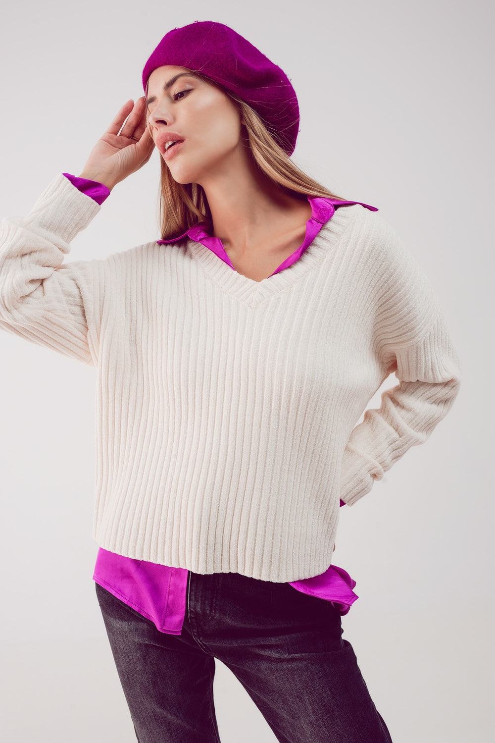 Maglione in ciniglia crema