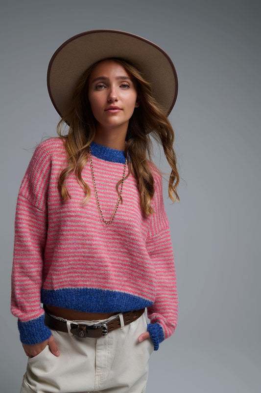 Q2 Maglione in maglia a righe vivaci con dettagli navy