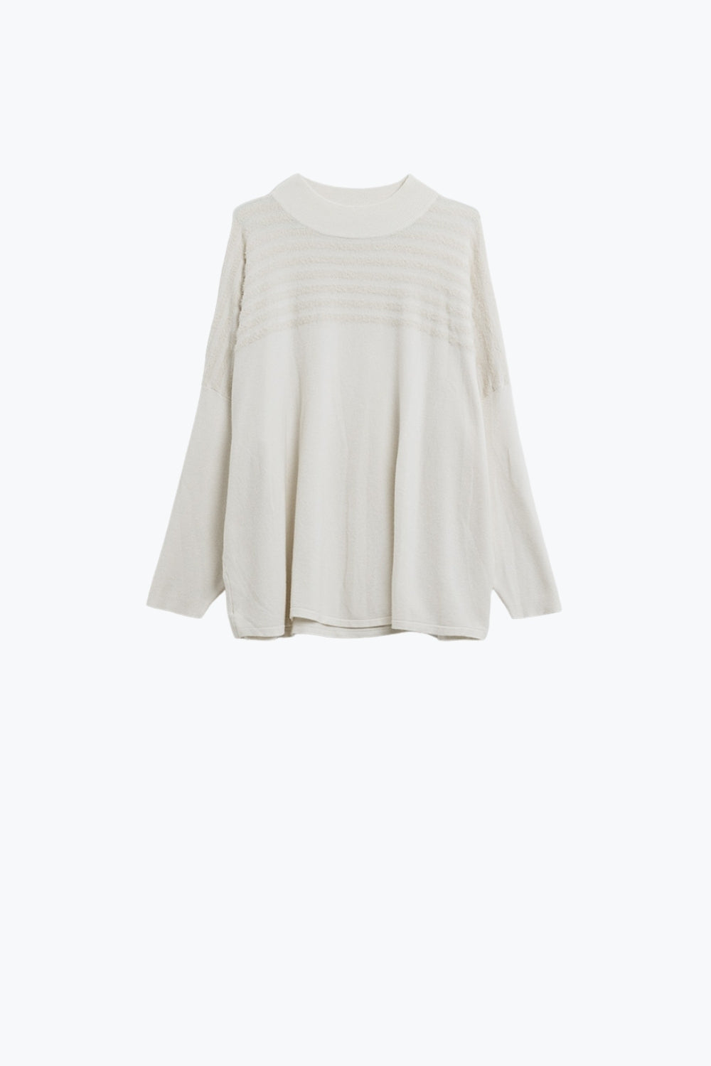 Q2 Maglione in maglia bianca con dettaglio a righe vaporose