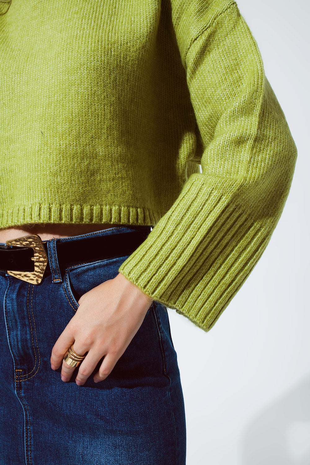 Maglione in maglia grossa con collo a dolcevita in verde