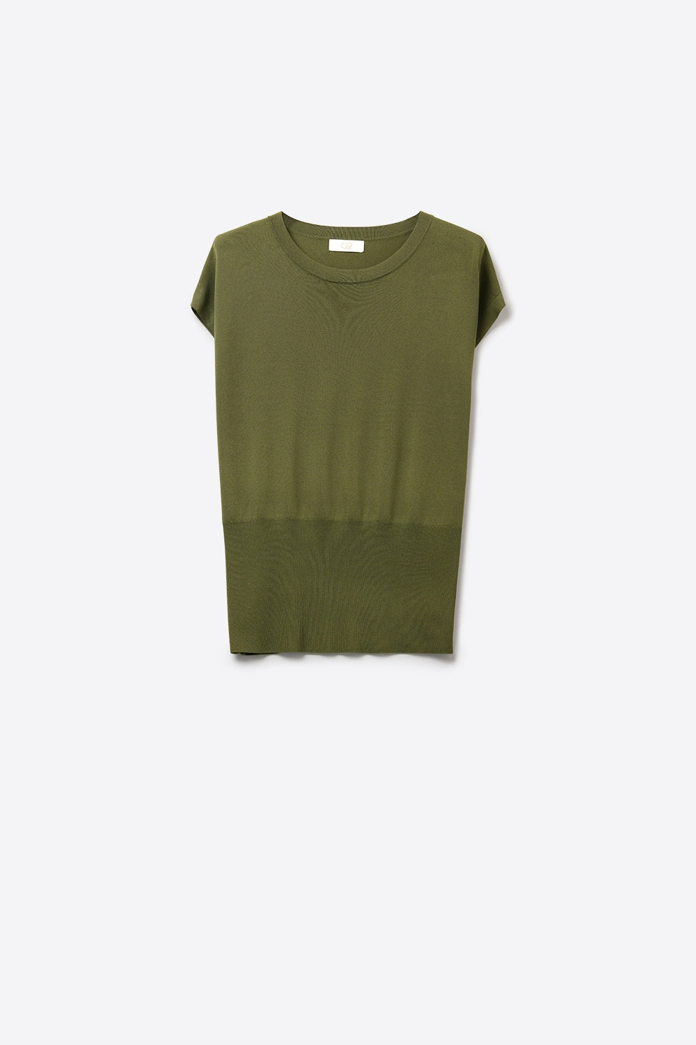 Q2 Maglione in maglia leggera con ampia fascia a coste in kaki