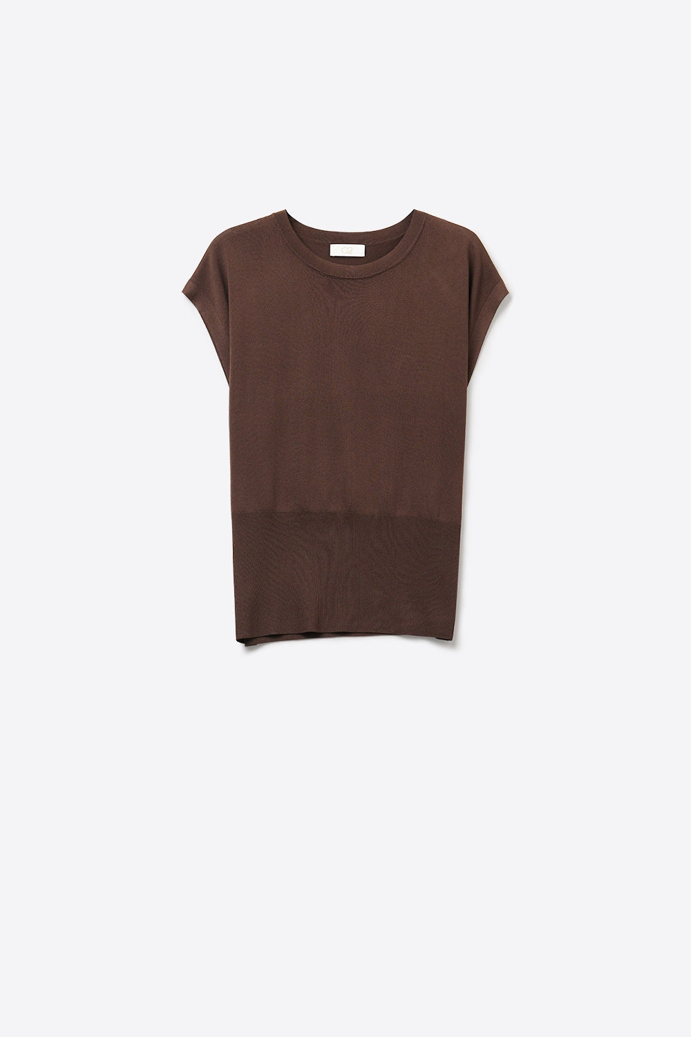 Q2 Maglione in maglia leggera con ampia fascia a coste in marrone