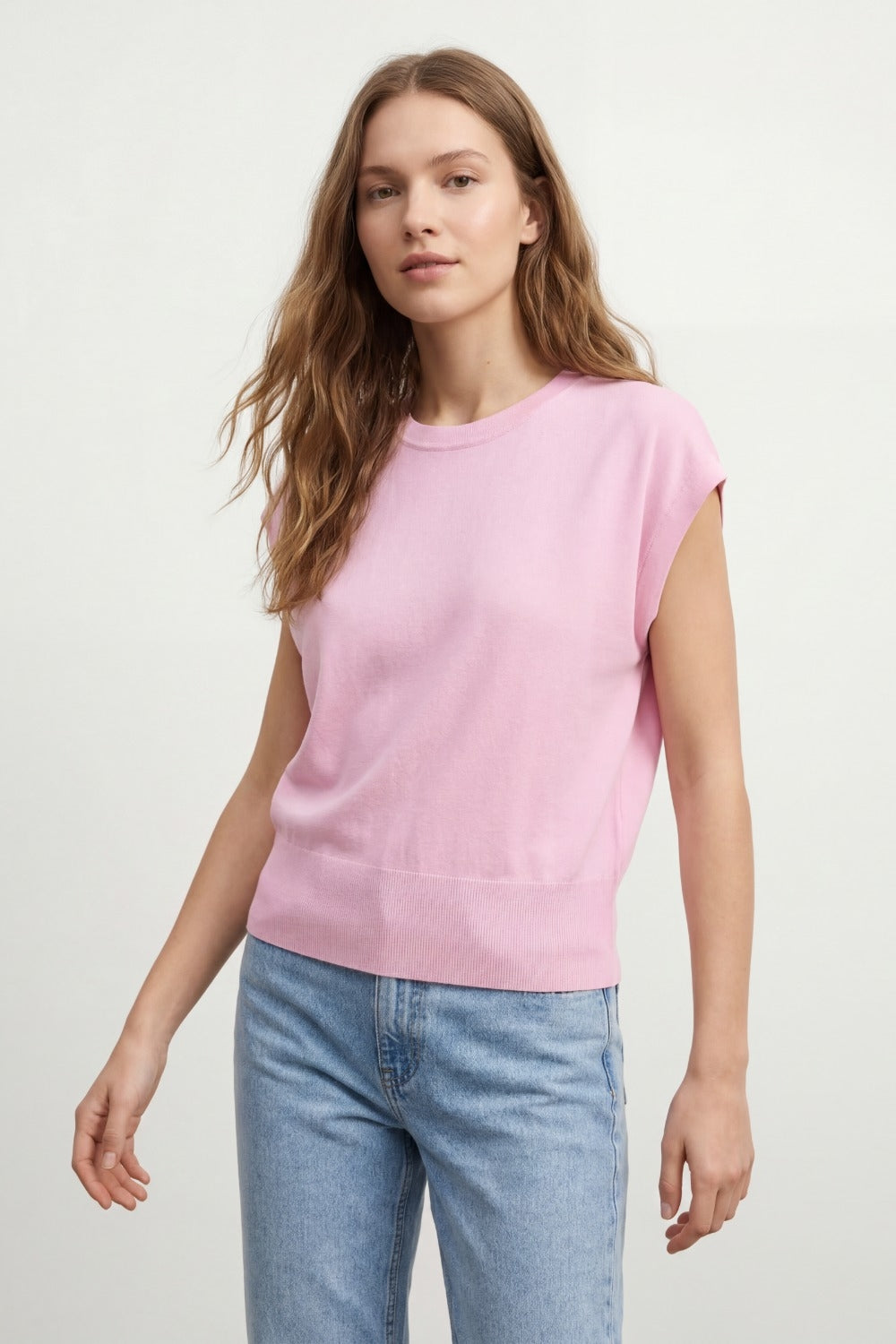 Maglione in maglia leggera con ampia fascia a coste in rosa