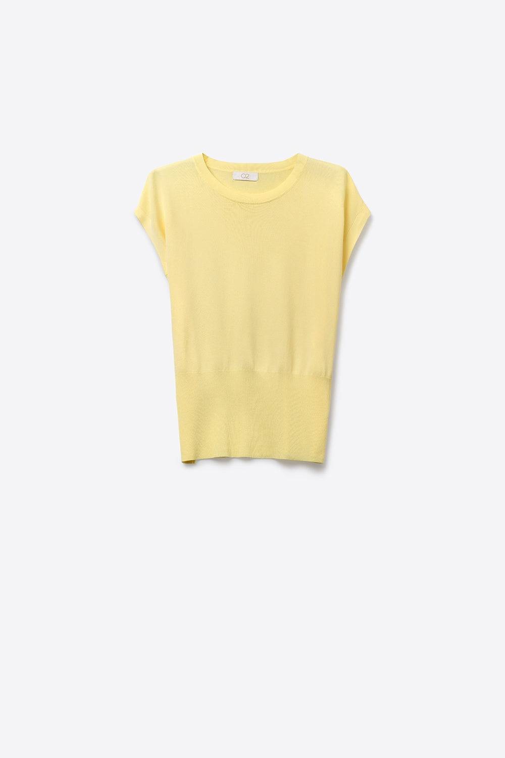 Q2 Maglione in maglia leggera con ampia fascia a coste in vita in giallo