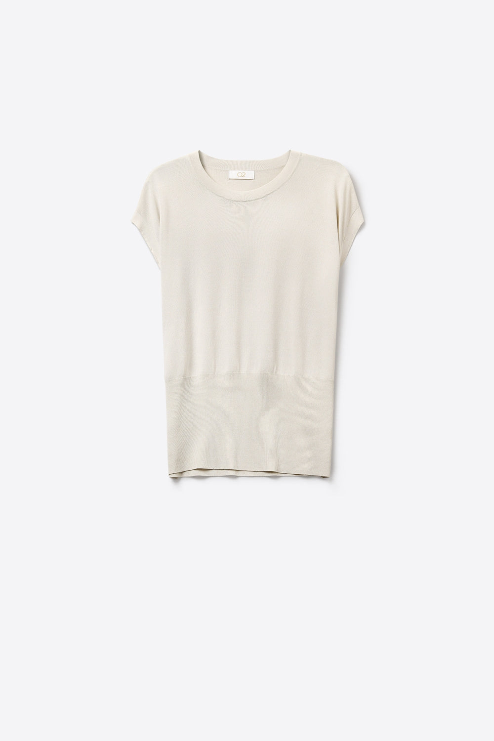 Q2 Maglione in maglia leggera con ampia fascia in vita a coste in beige