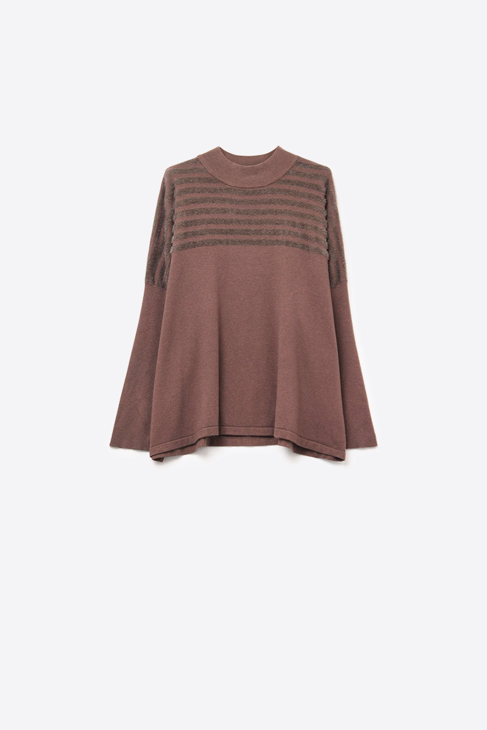Q2 Maglione in maglia marrone con dettaglio a righe vaporose