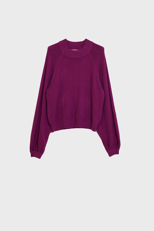 Q2 maglione in stile rilassato color melanzana con maniche a palloncino