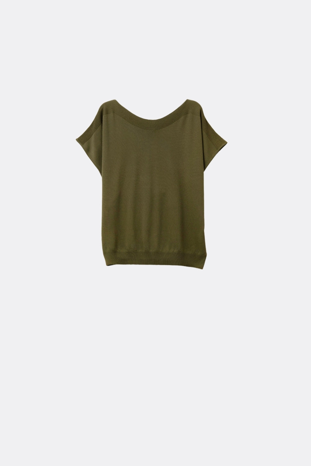 Q2 Maglione kaki rilassato con scollo a barchetta e maniche scese