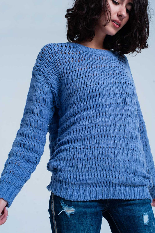 Q2 Maglione lavorato a maglia blu