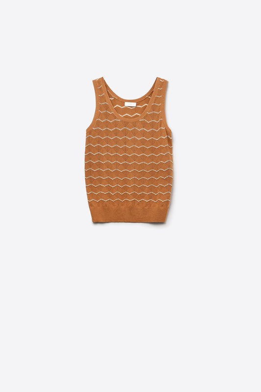 Q2 Maglione lavorato a maglia con motivo a zig zag dorato